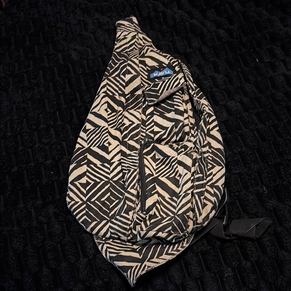 Kavu Black and Tan Backpack with Geometric Design